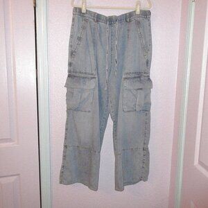 Habitual Baggy Jeans Size L Cargo Wide Leg Utility Slouchy Chambray Denim Grunge